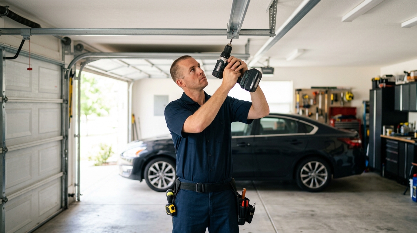 Irving Garage Door technician servicing a residential garage door
